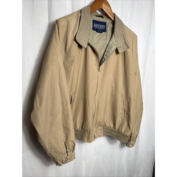 Vintage Lands' End Harrington Bomber Jacket Men’s Large Khaki Lightweight Lined - Picture 5 of 11